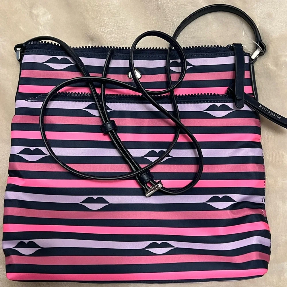 Kate Spade NWOT Jae Striped Nylon with Leather Trim Crossbody Bag - Picture 4 of 11